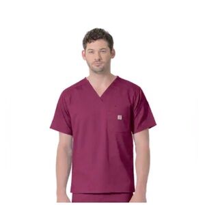 Carhartt Rugged Flex Ripstop Chest Pocket Scrub Top Color Wine Size 2X